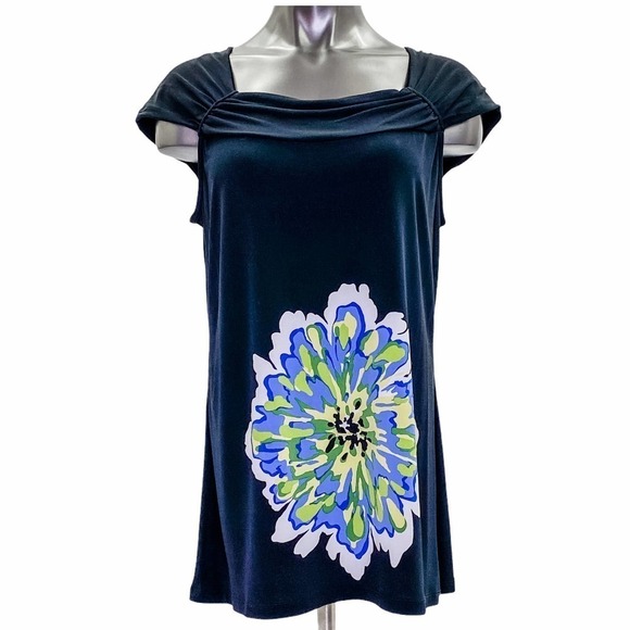 STYLE & Co Black Floral Graphic Tunic Blouse - Picture 1 of 10